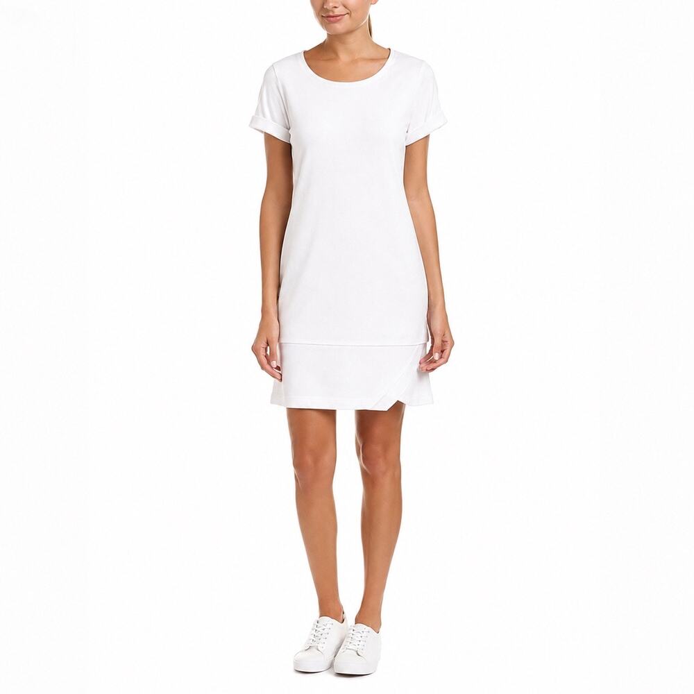 Theory Medium Saydi Classic Tee Dress White Pima Cotton Roll Up Sleeves Peru